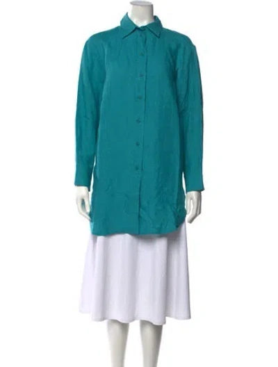 Pre-owned Eres Linen Long Sleeve Button-up Top In Blue