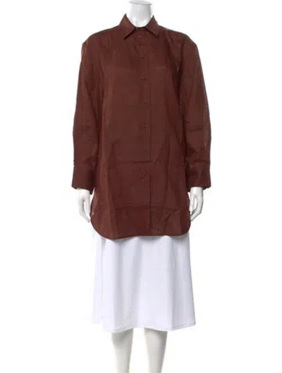 Pre-owned Eres Linen Long Sleeve Button-up Top In Brown