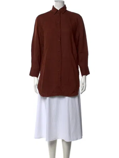 Pre-owned Eres Linen Long Sleeve Button-up Top In Brown