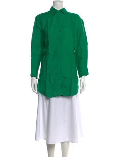 Pre-owned Eres Linen Long Sleeve Button-up Top In Green