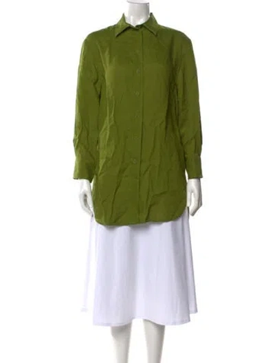 Pre-owned Eres Linen Long Sleeve Button-up Top In Green