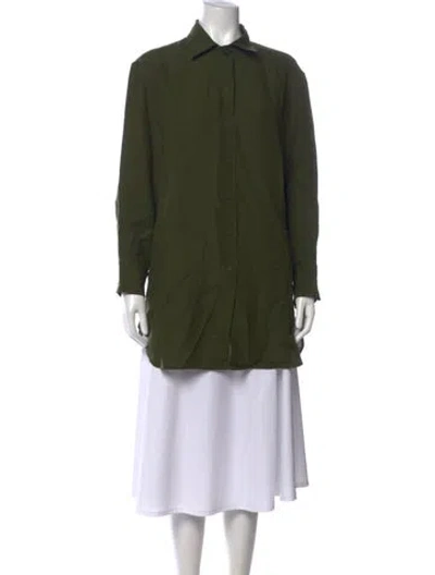 Pre-owned Eres Linen Long Sleeve Button-up Top In Green