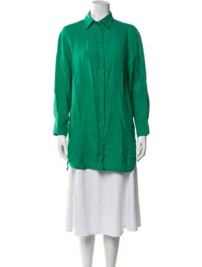 Pre-owned Eres Linen Long Sleeve Button-up Top In Green