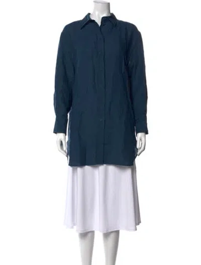 Pre-owned Eres Linen Long Sleeve Button-up Top W/ Tags In Blue