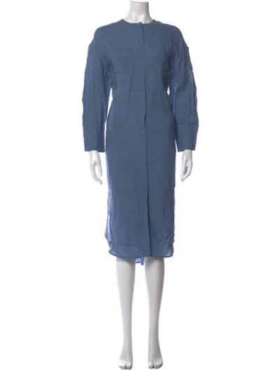 Pre-owned Eres Linen Midi Length Dress In Blue