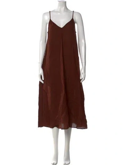Pre-owned Eres Linen Midi Length Dress In Brown