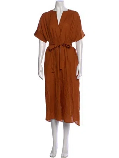 Pre-owned Eres Linen Midi Length Dress In Orange