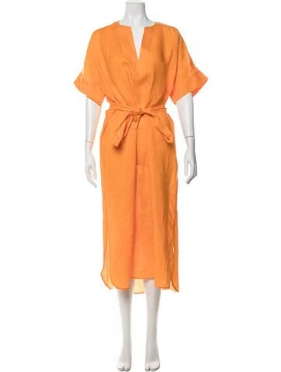 Pre-owned Eres Linen Midi Length Dress In Orange