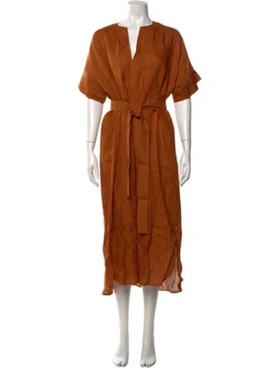 Pre-owned Eres Linen Midi Length Dress W/ Tags In Orange