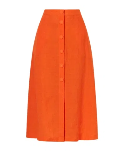 Eres Amusante Linen Midi Skirt In Orange