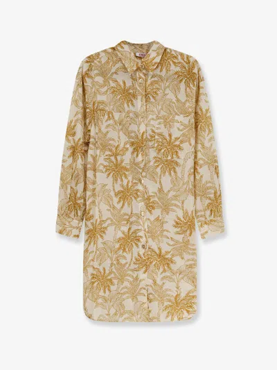 Eres Long Panama Cotton Shirt With Printed Pattern In Yellow