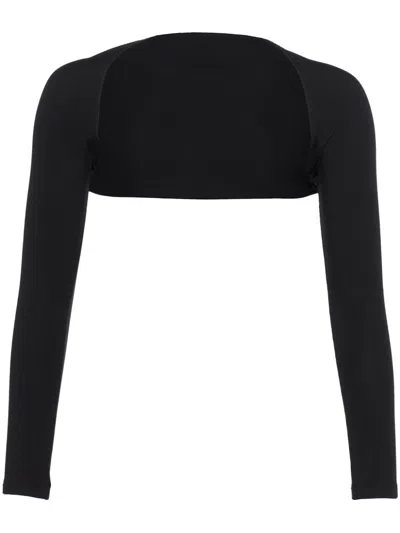 Eres Long-sleeve Fine-ribbed Shrug In Black