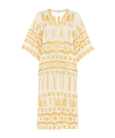 Eres Luxuriance Embroidered V-neck Midi Dress In Nude