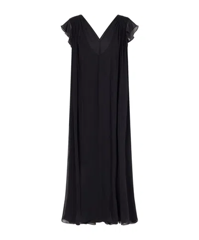 Eres Midnight Concert Shirred Muslin Maxi Dress In Black