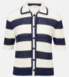 Eres Bayadere Mouette Striped Open-knit Cotton-blend Polo Shirt In Blue