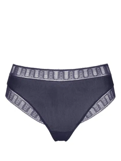 Eres Nuageux Lace-trimmed Thong In Blue