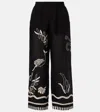 Eres Mermaid Octopus Embroidered Linen Wide-leg Pants
