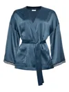 Eres Ondine Lace-trimmed Silk Robe In Blue