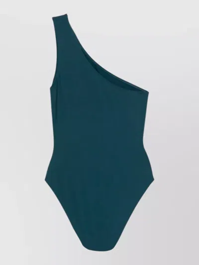 Eres One Shoulder Asymmetrical Neckline High Cut Swimsuit In Green