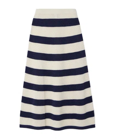Eres Bayadere Bateau Striped Open-knit Cotton-blend Midi Skirt In Blue