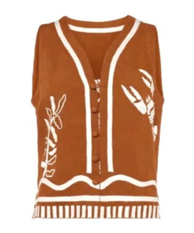 Eres Oursin Embroidered Sleeveless Vest In Brown
