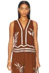 Eres Mermaid Oursin Embroidered Linen Vest In Brown