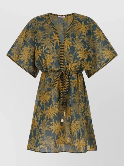 Eres Peninsula Tropical Sheer V Neck Dress In Brown