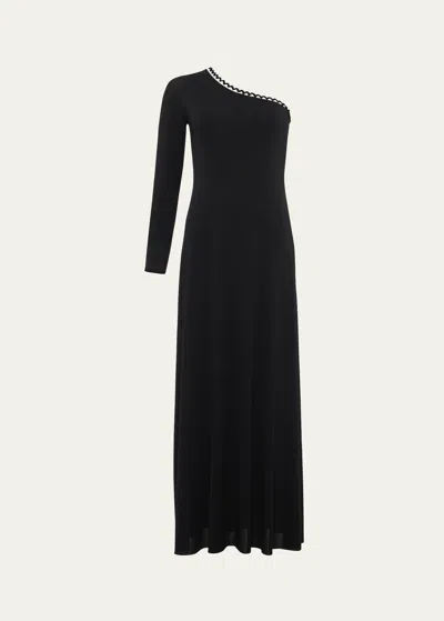 Eres Play One-sleeve Ric Rac-trimmed Stretch-jersey Maxi Dress In Noir
