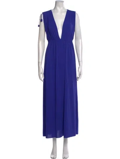 Pre-owned Eres Plunge Neckline Long Dress In Blue