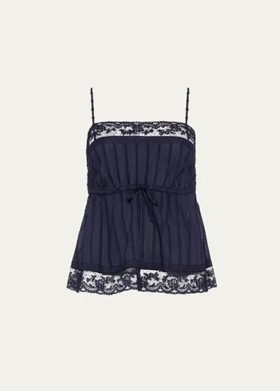 Eres Porcelaine Textured Lace-trim Camisole In Blue