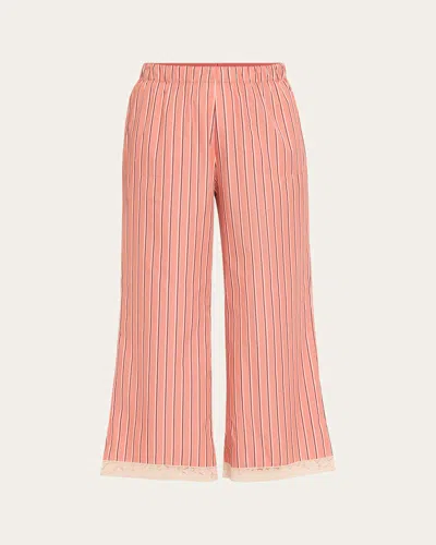Eres Praline Striped Lace-trim Cotton Pants In Rayure Rose