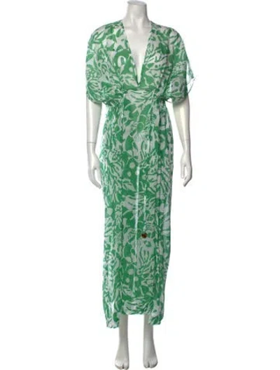 Pre-owned Eres Printed Long Dress In Green