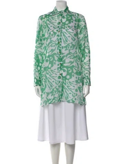 Pre-owned Eres Printed Long Sleeve Button-up Top In Green