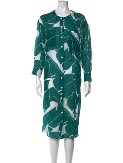 Pre-owned Eres Printed Midi Length Dress In Green