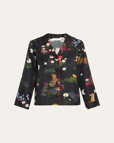 Eres Printed Silk Twill Sleep Shirt In Imprime Fables