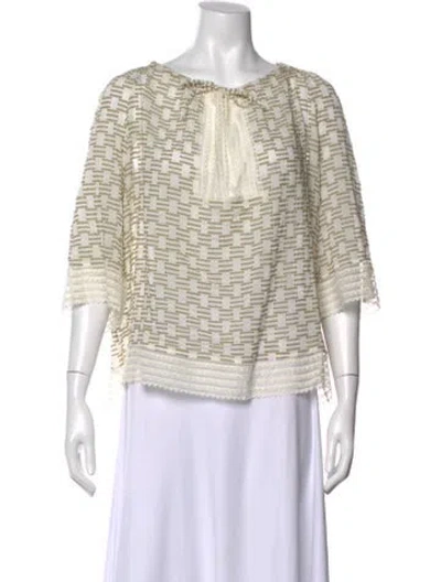 Pre-owned Eres Printed Tie Neck Top In Neutral