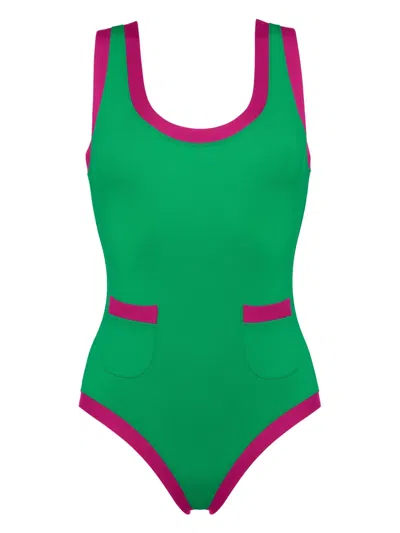 Eres Pueblo Contrast-edge Pocket-detail Swimsuit In Green