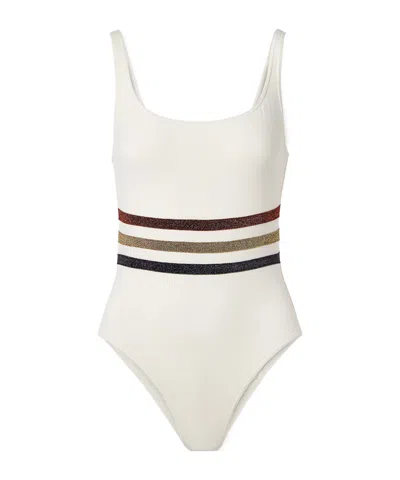 Eres Radieux Striped-waistband Swimsuit In Off White