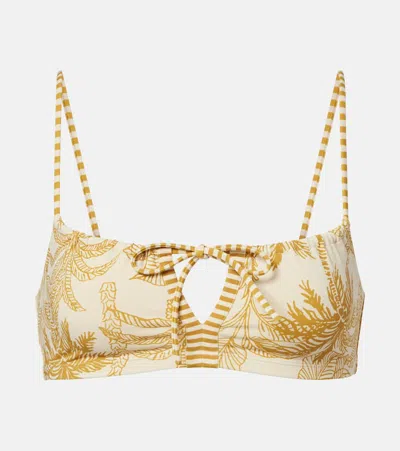 Eres Reve Printed Bikini Top In Yellow