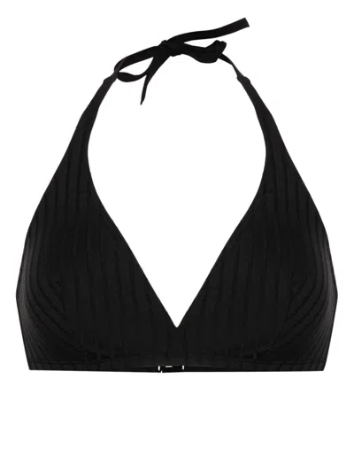 Eres Ribbed Halterneck Bikini Top In Black