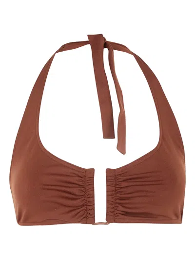 Eres Swim Bikini Bra Halter Neck Ruched Detail In Brown