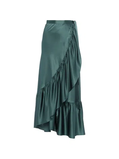 Eres Ruffled Silk Midi Skirt In Green