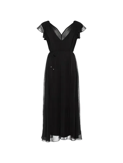 Eres Ruffled V-neck Dress In Black