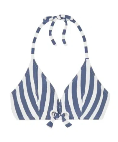 Eres Samba Mucho Eyelet-embellished Striped Triangle Bikini Top In Blue