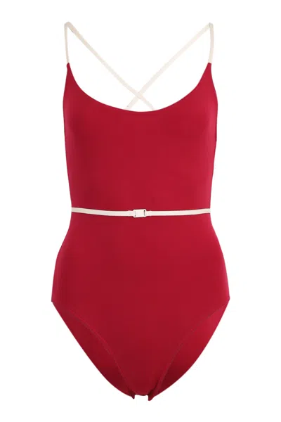 Eres Reinette Sharon Belted Two-tone Swimsuit In Brown
