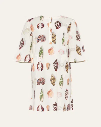Eres Shell Cotton-silk Mini Sun Dress Coverup In Imprime Grain De Cafe