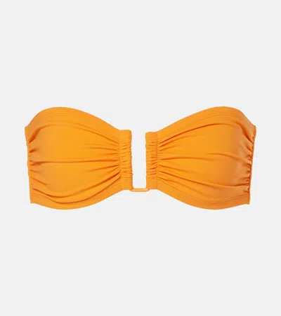 Eres Bandeau Swim Bikini Top With Ruched Design In Orange
