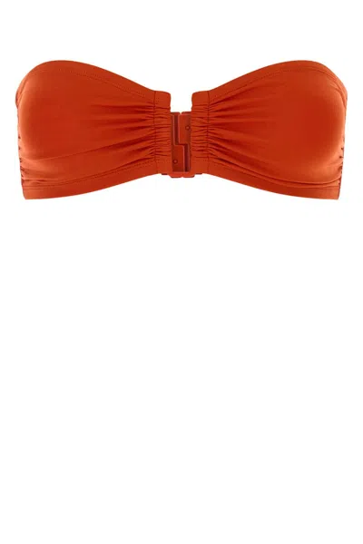 Eres Coral Stretch Nylon Show Bikini Top In Red