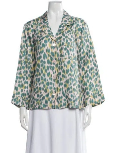 Pre-owned Eres Silk Animal Print Blouse W/ Tags In Blue