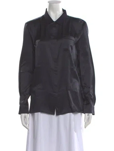 Pre-owned Eres Silk Long Sleeve Button-up Top In Gray